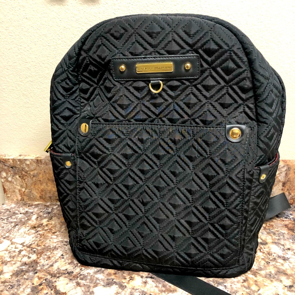 Authentic Adrienne Vittadini Black Quilted Nylon Fabric Backpack Purse